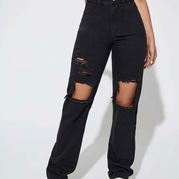 Destroyed high waisted boyfriend jeans - Picture 2 of 3